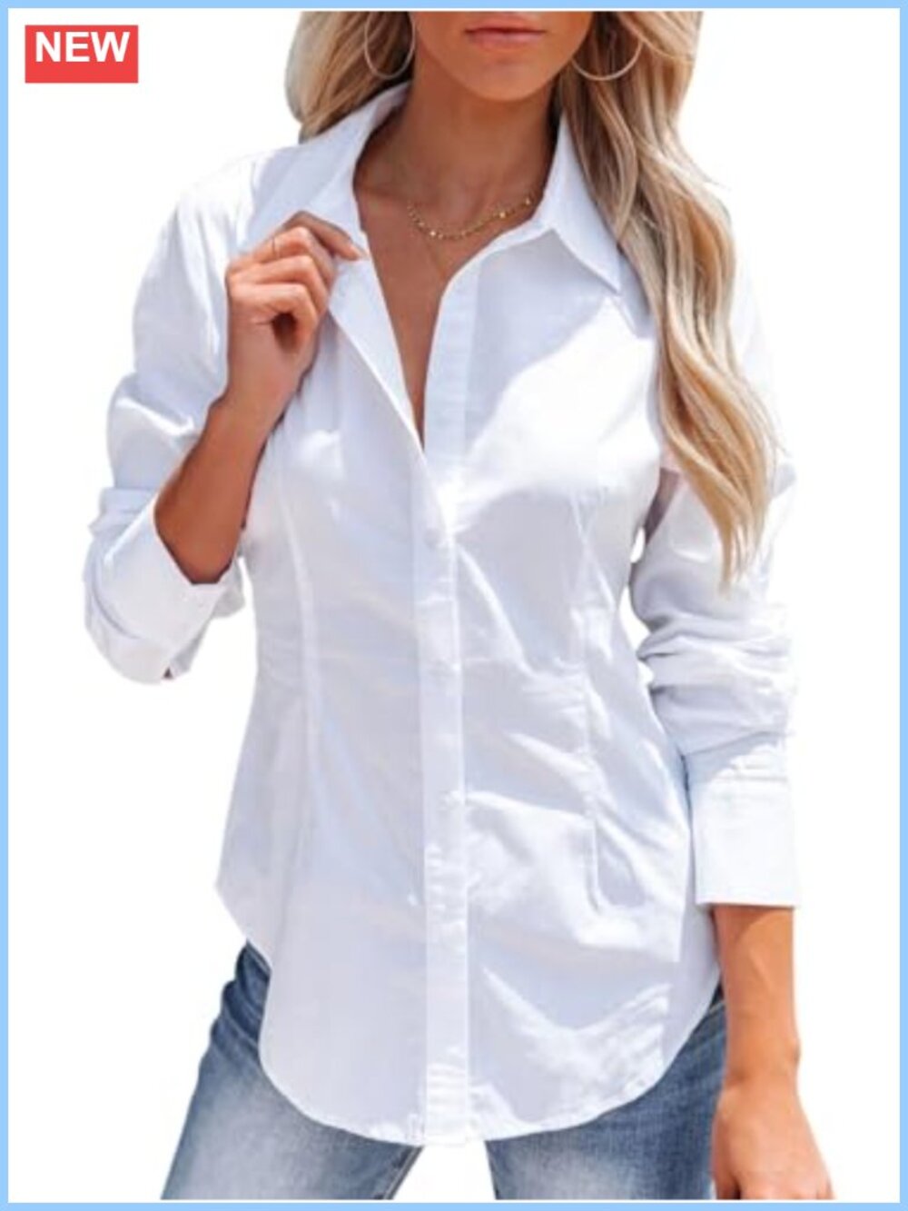 Women's Button Down Shirt Long Sleeve Wrinkle Free Collared Slim Fit Blouse